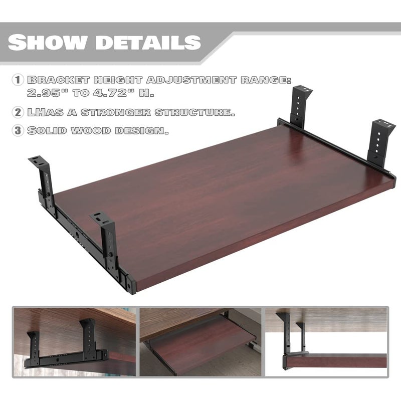 FRMSAET Furniture Accessories Office Product Suits Hardware 20/24/30 inches Keyboard Drawer Tray Wood Holder Under Desk Adjustable Height Platform. (24 inches, Mahogany) - Image 2